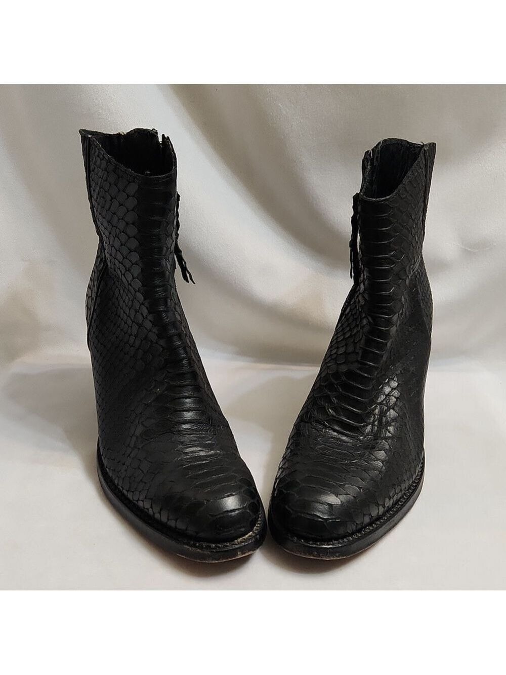 Penelope Chilvers Kalahari Snakeskin Heeled Black Leather Ankle Boots (W Siz 38) - Picture 2 of 14